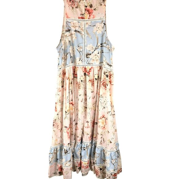 Floral Sleeveless Maxi Dress Lace Trim By Floryday Peach Blue Size XL NWT JH1771 - Picture 5 of 8